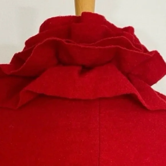 Fever Red Ruffle Collar Button Front 100% Wool Cardigan Sweater Size Small Retro - Picture 8 of 16